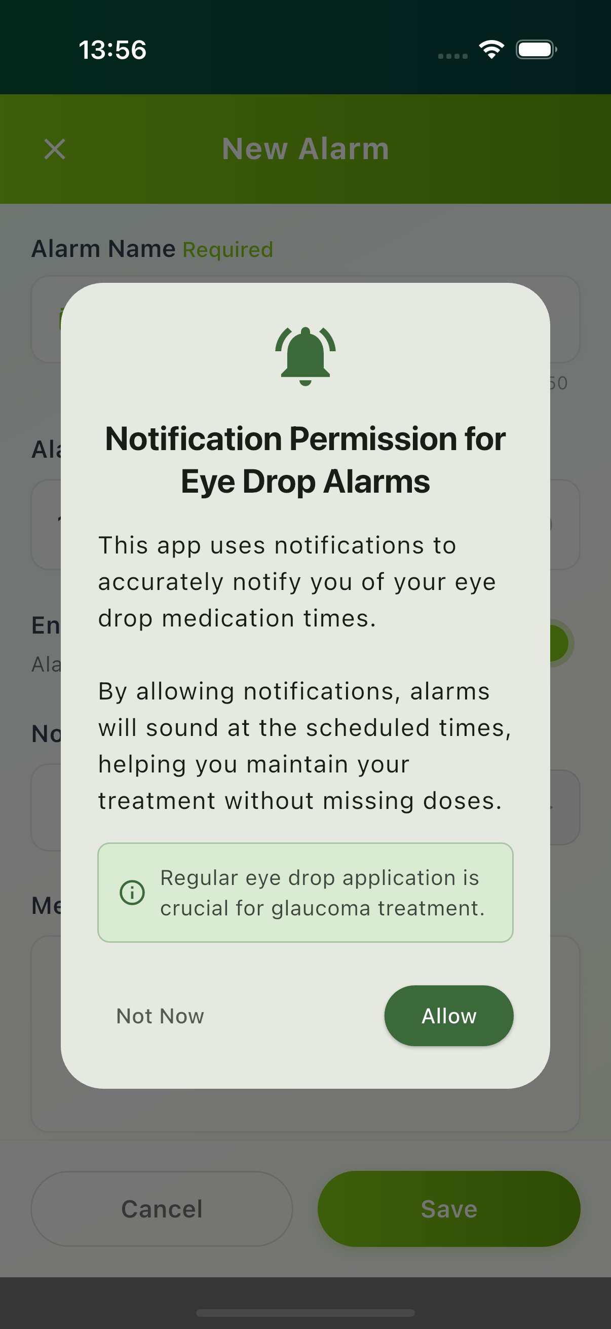 Screenshot of notification permission screen